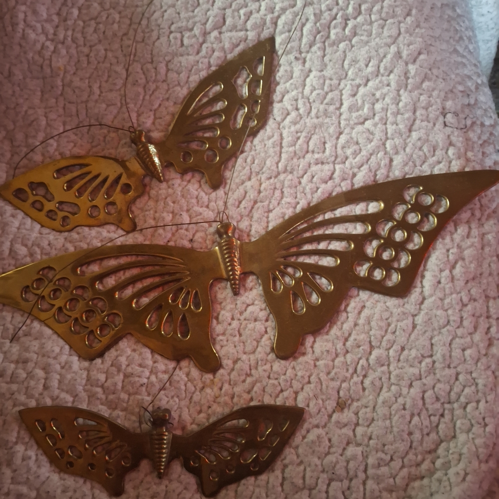 Vintage Brass Butterfly Wall Decor Set